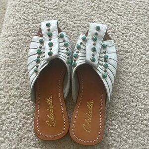 Cleobella Monroe Sandals Size 36 US 6.5 White Turquoise Studded Leather Shoes
